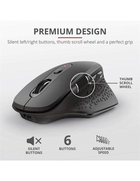 RATON TRUST OZAA ERGONOMICO RECARGABLE WIRELESS BLACK